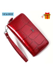 Free gift women leather wallets female wrist purse ladies long zipper clutch fashion patent coin pocket