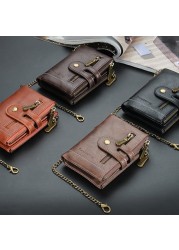 High Quality Men's Wallet PU Leather Short Male Wallet Multi-Card Male Wallet Zipper Pouch Retro Three Fold Chain Money Bag