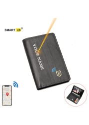 Smart GPS Wallet Record Thin Small Wallets Men Women Genuine Leather Mini Wallet Credit Card Holder With Gift Box Free Engraving