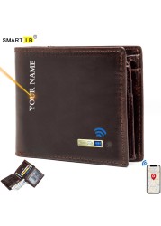 Smart Anti-lost Wallet Compatible Leather Short Credit Card Holders Male Coin Purse Genuine Leather Men Wallets Free Engraving