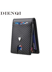 DIENQI Carbon Fiber Men Wallets Card Holder Rfid Money Bag Short Bi-fold Leather Small Size Wallet Male Wallet Smart Walet Black