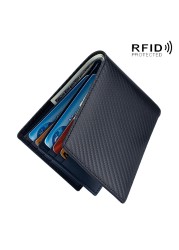 Rfid-محفظة من الجلد الطبيعي وألياف الكربون للرجال ، محفظة رجالية من الجلد الطبيعي مع حامل بطاقات ، محفظة صغيرة ، محفظة سوداء