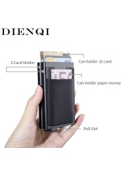 DIENQI Large Capacity RFID Card Holder Aluminum Card Wallet Man Cards Wallet Flexible Coin Cash Pocket Case Double pasjes houder