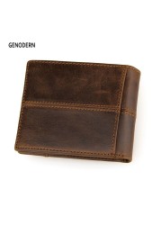 GENODERN Patchwork Pattern Cowhide Male Wallet Small Wallet for Men Genuine Leather Wallets Brown Male Purses Men Wallets