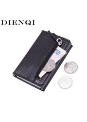 DIENQI Anti Rfid ID Card Holder Case Men Leather Metal Wallet Male Coin Purse Women Mini Carbon Credit Card Holder With Zipper