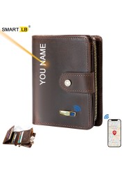 Bluetooth Smart Wallet Compatible Anti-lost Genuine Leather Men Wallets Card Holder Wallet Finder Gifts Free Engraving