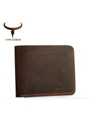 COWATHER Crazy Horse Leather Men Wallets Vintage Genuine Leather Wallet for Men Cowboy Top Leather Thin to Put Free Shipping