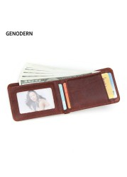 GENODERN Casual Small Wallet for Men Genuine Leather Male Slim Short Wallets Small Wallet with Card Holder Pocket Wallets