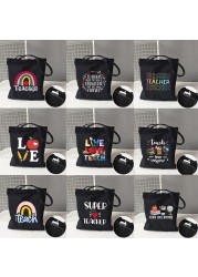 Teacher life rainbow small cotton bag teacher canvas bag graduation gifts tote big teachers appreciation or year-end gift