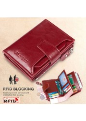 Fashion Women's Genuine Leather Wallet RFID Blocking Short Multifunctional Large Capacity Zipper Coin Purse Money Clip