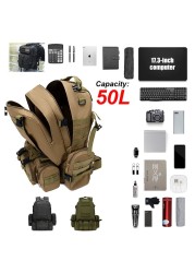 50L 4 in 1 Molle Sports Utility Bag Men Tactical Backpack, Military Backpack Outdoor Hiking Climbing Army Backpack Camping Bags
