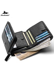 Men Short Wallet Trifold Cartera Piquina Coin Purse Zipper Clutch Bag Men Genuine Leather Wallets Classic Style