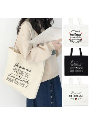 French Best Teacher Life Print Fashion Women Canvas Shopping Bag Eco Harajuku Aesthetic Personality Super Mistress School Bags