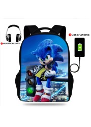 17 Inch Sonici The Hedgehog School Backpack Bag 3D Print Usb Free Bookbag Student Backpacks For Teenage Boys Girls