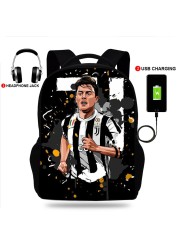 حقيبة ظهر مدرسية من أكسفورد باولو Dybala ، حقيبة ظهر مدرسية مع كابل usb وحقيبة كتف للمراهقين والبنات والأولاد