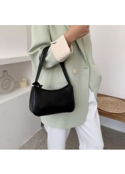 Soft PU Ladies Leather Bag Women Purple Retro Underarm Bag Solid Color Handbags Fashion Design Girls Small Shoulder Bags