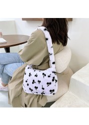 Fashion Women Plush Soft Shoulder Bag Cherry Print Underarm Bag for Women 2021 New Autumn Winter Handbags and Purses