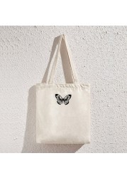 Butterfly Letters Printed Shopping Bags Women Canvas Cotton Cloth Shoulder Bags Women Eco Reusable Grocery Shopper Handbag