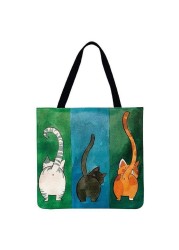 Fashion Women's Shopper Bag Three Cats Printed Shoulder Shopping Bag Ladies Large Capacity Tote Shopping Grocery Bags