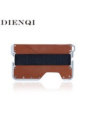 DIENQI Rfid Genuine Cow Leather Men Wallet Aluminum Metal Wallet Slim Mini Card Holder Magic Wallet Short Small Money Walet