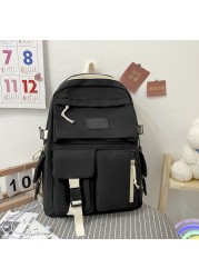 Large Capacity Backpacks Women Contrast Color Design Canvas Bags Students Travel Shopping Bags Handbags