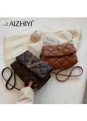 Women's PU Leather Diamond Lattice Shoulder Bag Lady Embroidery ThreadChain Flap Crossbody Bag