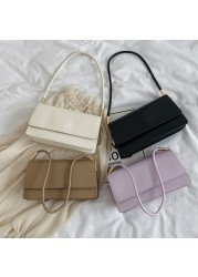 Fashion Women Handbag Solid Color Portable Shoulder Bags PU Leather Flap Simple Underarm Shoulder Bags For Female Purse