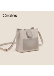 Cnoles Cowhide Bucket Bag for Women Shoulder Bags Lady Genuine Leather Crossbody Bag Elegant Female Messenger Bags