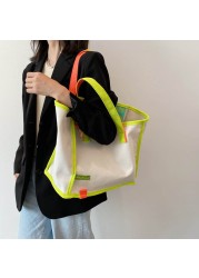 2022 Trend Simple Women Canvas Handbag Large Capacity Shoulder Bag For Teen Girls Candy Color Striped Tote Shopping Bags