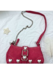 Xiuya Harajuku Vintage Female Shoulder Bag 2022 Rose Red Heart Japanese Gothic Lolita Bag Female Mobile Phone Bags Pouch Purse