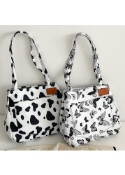 Women Oxford Cloth Shoulder Bag Fashion Cow Leopard Print Tote Bag Butterfly Pattern Bucket Bag Girls Double Layer Handbags
