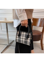 Vintage Women Plaid Shoulder Bag Hit Color PU Leather Chain Shoulder Messenger Bags Ladies Shopping Bags