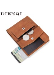 DIENQI RFID Genuine Leather Men Wallets Card Holder Slim Thin Smart Magic Wallet Mini Short Coin Purse Male 2022 Brown Vallet