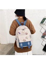 Girls Preppy Style Backpack Contrast Color Student School Pockets Backpack Women Travel Large Capacity Backpack