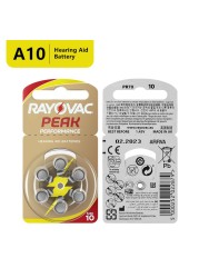 60 قطعة Rayovac الذروة السمع بطاريات 10 A10 ZA10 10A P10 PR70 عالية الأداء الزنك بطارية هوائية ل صغيرة الرقمية السمع