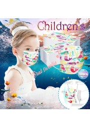 3 Ply Mermaid Children Disposable Face Mask With Filter Industrial Undersea Print Face Mask For Kids Mascarillas