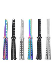 1pc Foldable Comb Stainless Steel Training Training Butterfly Knife Comb Beard Mustache Brushes Hair Styling Styling Tool