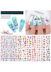 LEAMX Ocean Cute Glitter Laser Nail Art Marine Animal Shell Turtle Fish Starfish Nail Sticker Slider 9D Nail Sticker Decoration