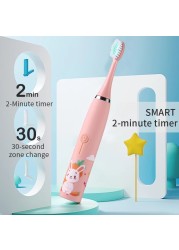 Children's Electric Toothbrush Cartoon Pattern for Kids with Replacement Teeth USB Charger Ultrasound Replaceable Head