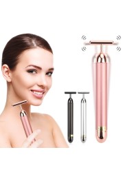 24k Gold Face Lift Bar Roller Vibration Slimming Facial Massager Stick Facial Beauty Skin Care T Shape Vibrating Tool