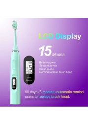 Sfeel 15 Modes LCD Screen Sonic Electric Toothbrush Smart Adult Timer USB Type C Rechargeable IPX7 Waterproof Whitening