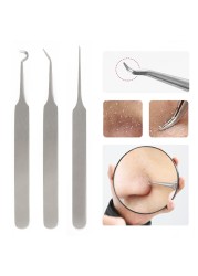 1pc Stainless Steel Blackhead Acne Cell Clip Bending Curved Facial Extractor Blackhead Acne Tweezers Needle Facial Skin Cleaning