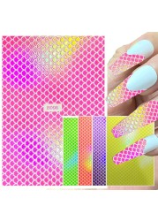 1 Sheet Nail Art Holographic Fish Scales Shaped Sticker Self Adhesive 12 Colors Nail Foil Decals Manicure Adhesive Laser Decals