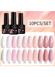 LILYCUTE 10pcs/set Pink Nude Gel Nail Polishing Kit Glitter Sequins Semi Permanent Soak Off UV Led Colorful DIY Nail Art Polish