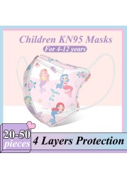 50pcs Children Masks Kn95 N95 Respirator Mascarillas Dust Reusable 4 Layers Animal Print 3D Cartoon Children Girls Boys CE KN95 Mask