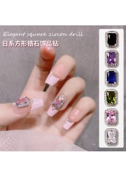 3pcs nail art net red square zircon light luxury big diamond color flat diamond silver exquisite nail decoration flash diamond