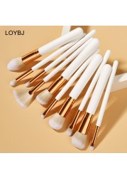 Loebig 8/10/15 Makeup Brushes Set White Gold Cosmetic Brush Powder Foundation Blush Brushes Contour Eyeshadow Eyebrow Fan Beauty Tools