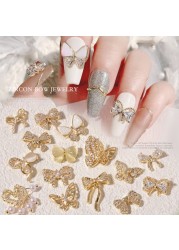 3pcs new nail art bow zircon jewelry metal micro set color preserved luxury pearl necklace love nail stick diamond jewelry