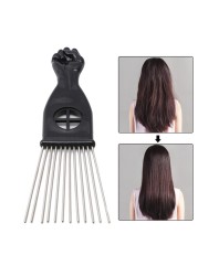 Professional Salon Use Black African Metal Pick Comb Insert Hair Pick Comb Wide Tooth Hair Fork Curly Brush Comb