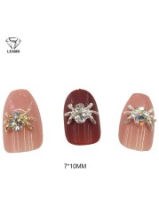 LEAMX 10pcs Alloy Spider Nail Art Decorations 3D AB/White Rhinestone Decorations Spider Nail Jewelry Sparkle Nail Supplies L459